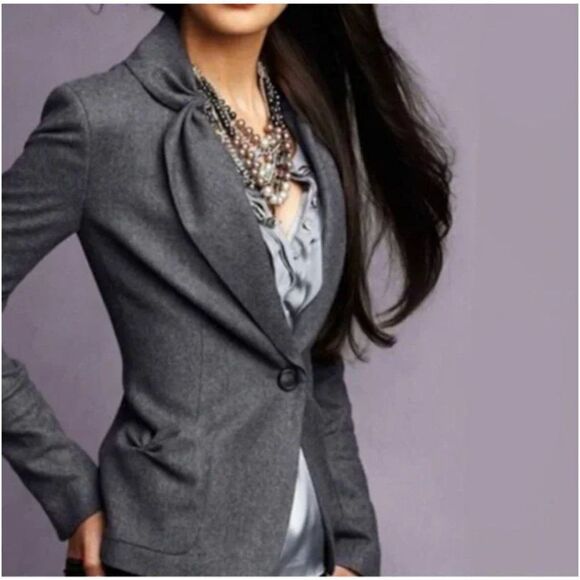 Talbots Kate Fit Wool Blazer Gray One Button, Size 8 - Picture 1 of 8